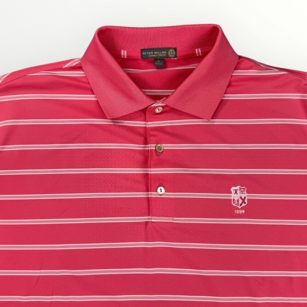 Peter Millar Summer Comfort 4E Mens Golf Polo Pink Stripes Performance Stretch